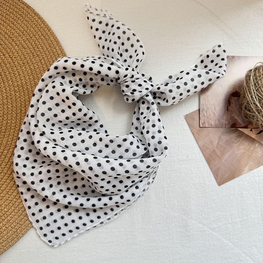 Japanese Casual Literary Square Scarf: Women's Small Polka Dot Design Travel Decor Accessory Thin Scarf/Headscarf Stylish Necktie