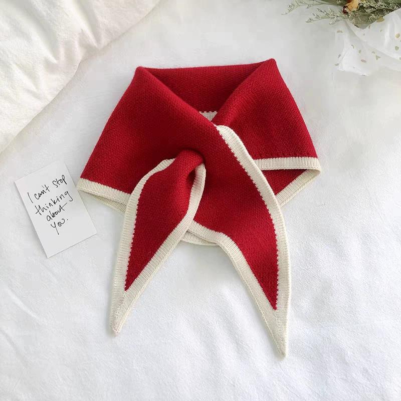 

[ZYAS]Women Autumn Warm Triangle Scarf Fake Collars Small Shawl For Dress Shirt Detachable Collar Knitted Scarf Neck Protection червоний