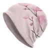 1 Unisex Literary Fresh Knit Beanie - Elegant Pink Cherry Blossom Pattern, Durable Knit Fabric, Comfortable Stretch Fit, Casual Outdoor Hat, Festive H