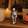 Collectible Skeleton Shelf Sitter Halloween Figurine, Resin Sitting On Rocking Chair Statue, Drinking Funny Dark Holiday Figurines Coffee Crocheting