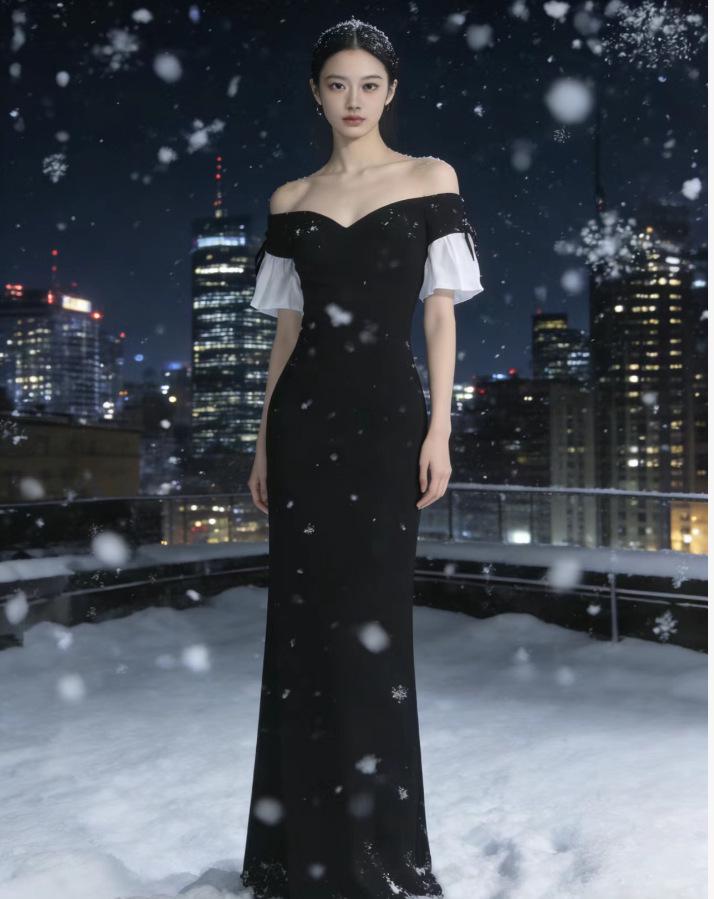 Элегантное Черное Вечернее Платье для Женщин - Стройнящее и Элегантное Платье для Вечеринки Large