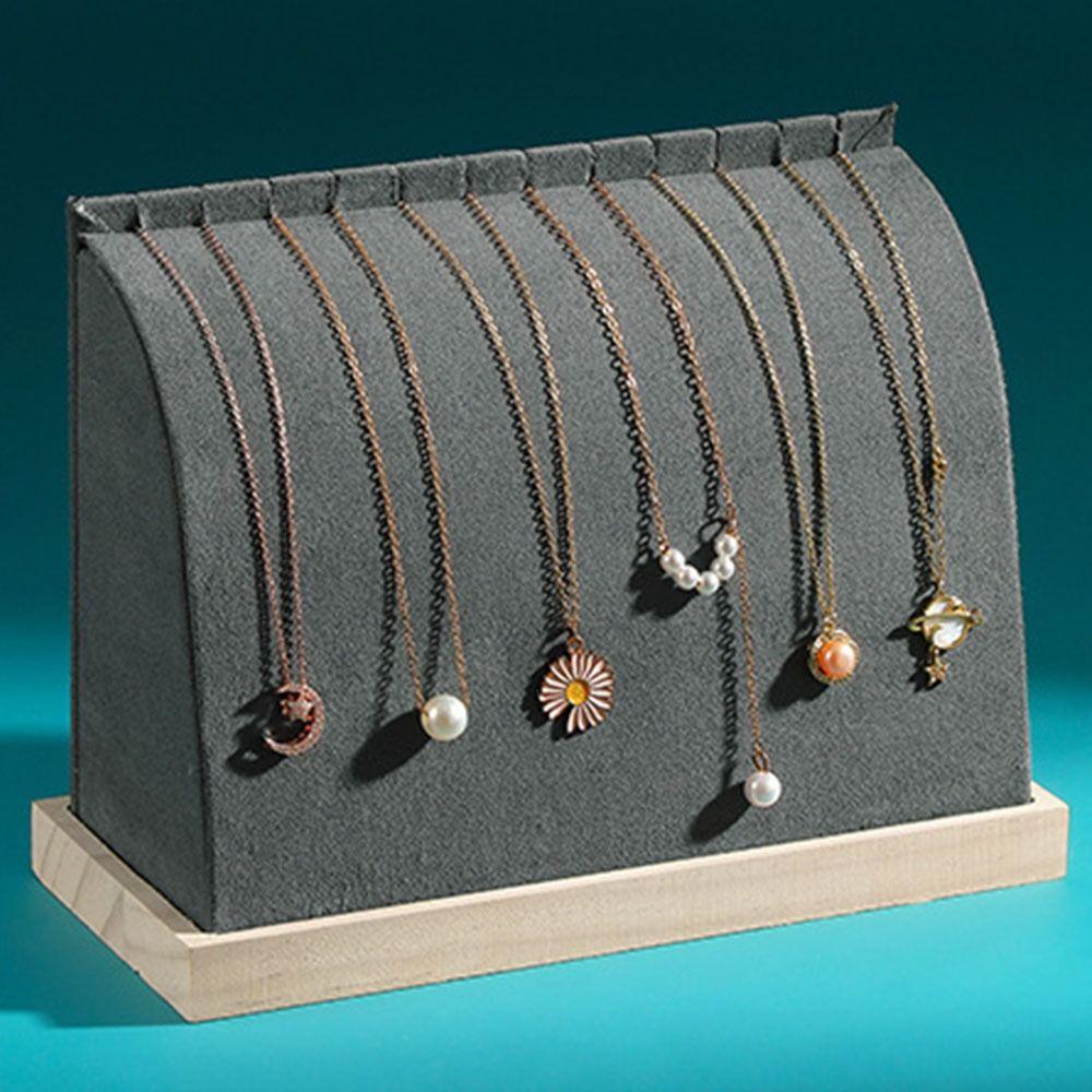 PU/Velvet Surface Jewelry Storage Rack Solid Wood Base Chain Pendant Storage Holder Photo Props