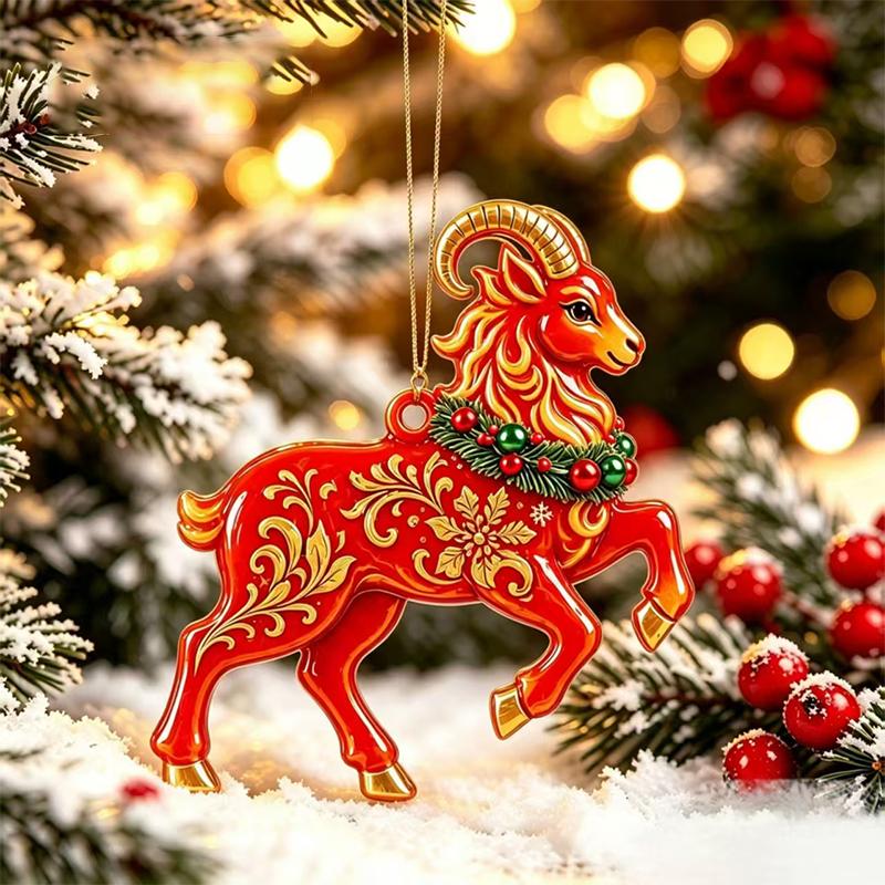 Christmas Lamb Acrylic Hanging Ornament 1PC Flat Cute Sheep Pendant for Xmas Tree Home Winter Holiday Party Decoration
