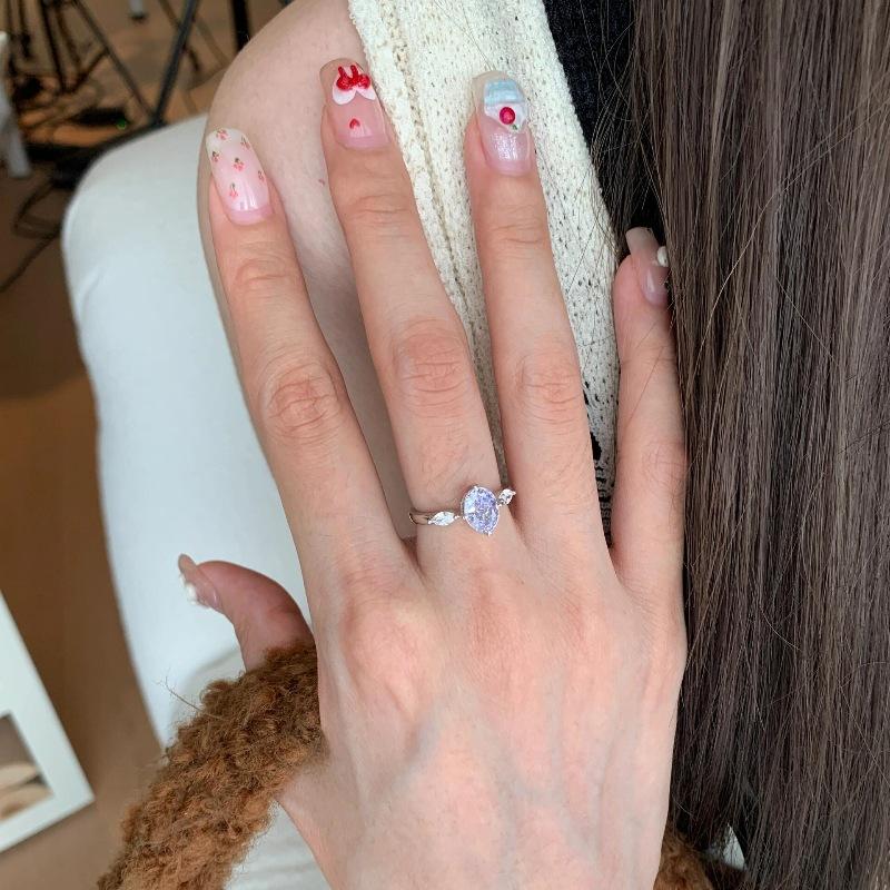 Light Luxury Exquisite High-Grade Purple Gas Donglai Translucent Purple Pigeon Egg Ring Niche Design Simple And Versatile Index Finger Ring