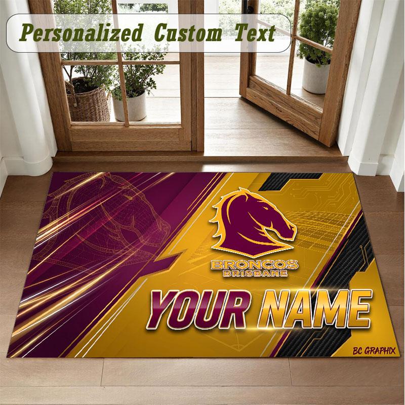 Crystal Velvet Square Rug Custom NameBrisbane Broncos Pattern Non Slip Home Floor Decor Rug