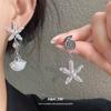 Silver Needle Texture Starfish Asymmetric Earrings European and American Niche Personalized Design Earrings Light Luxury High-end Earrings