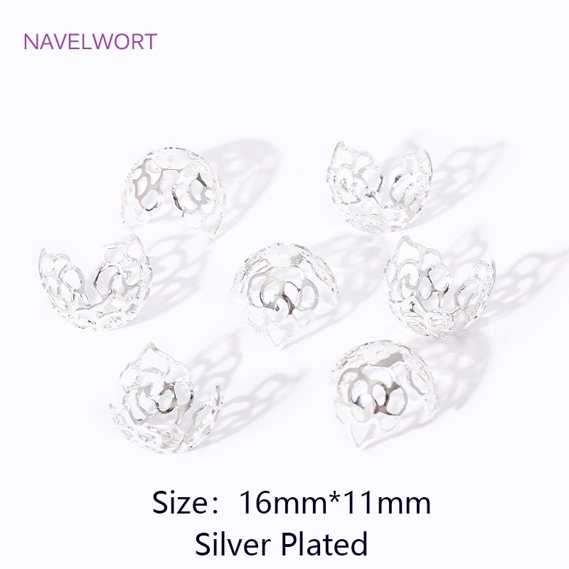 Trendy 18K Gold Plated Brass Hollow Rose/Star Shape Beads Caps Metal Large Beads Caps For DIY Jewelry Making Findings Accessorie
