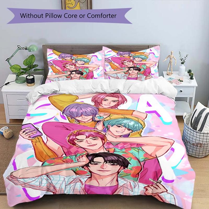3pcs KPop Demon Hunters SAJA BOYS3 Design Cover Set - HD Printed Bedding with 1 Cover and 2 Pillowcases - Perfect for Home and Dorm Decor