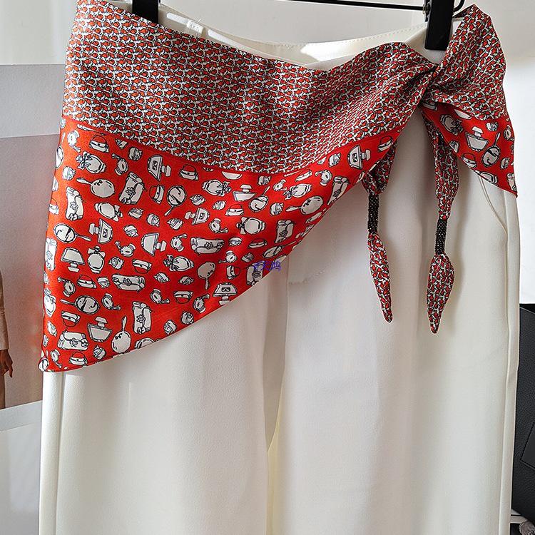 Koreańska damska warstwowa trójkątna jedwabna chusta - modny dodatek do talii na rok 2025 do dżinsów