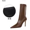Women 9.5cm High Heels Leather Boots Lady Low Heels Short Ankle Boots Stripper Winter Warm Snow Plush Pointed Toe Shoes