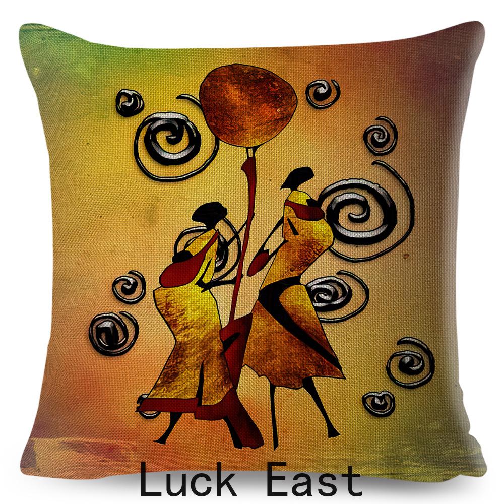 Retro African Cushion Cover Abstract Human Figure Design Warm Tone Soft Polyester Bedroom Decor Throw Pillow Case
