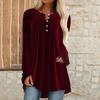Women Velvet Shirt V-Neck Buttons Half Placket Long Sleeve Asymmetric Hem Pullover Tops Solid Color Mid-length
