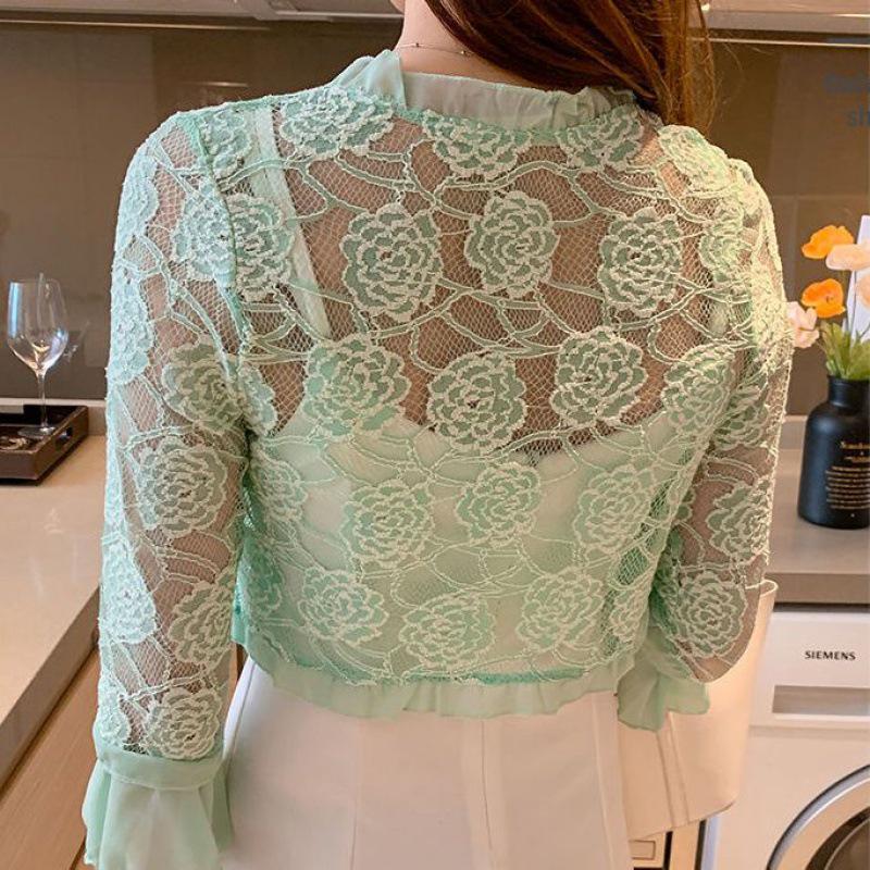 Damen Kurzarm Chiffon Spitzen Bolero: Schulterfreies Sonnenschutz-Schal