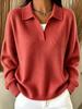 2026 European Ribbed Collar Knit V-Neck Polo Sweater: Spring/Autumn, Loose Fit, Slimming, Casual