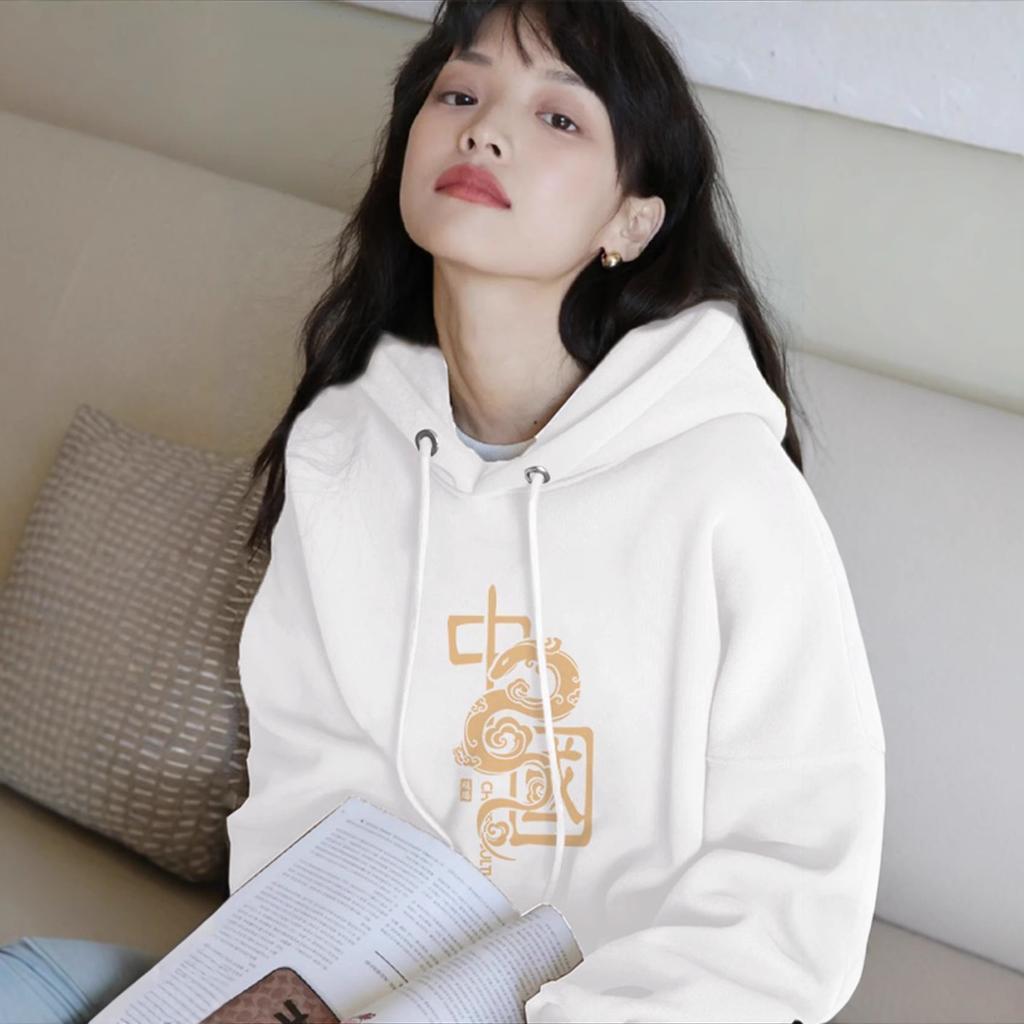 Red Festive New Year Sweatshirt Loose Casual Hooded Jacket Women's National Style Trendy Design Autumn and Winter New Sweatshirt