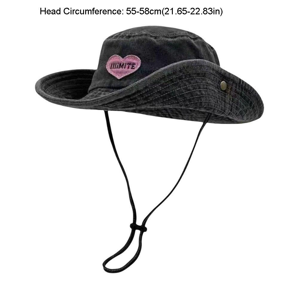 Cappello Western da Cowboy Monocolore alla Moda Rosa Amore Regolabile a Tesa Larga Cappello da Sole Protezione Solare Giapponese Y2k Cappello da Pescatore Ragazza