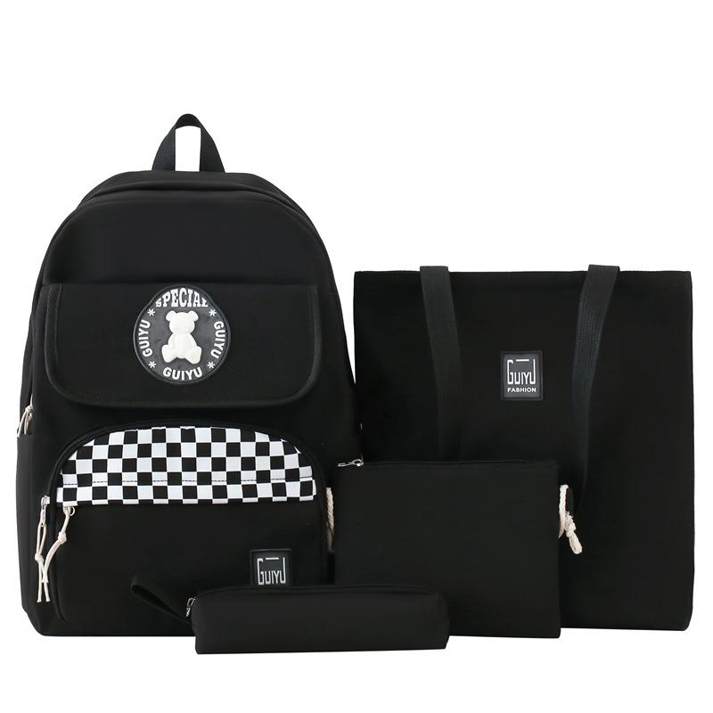 

New four-piece schoolbag for primary school students, backpack for junior high school students, women s simple college backpack fashion чорний