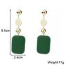 Green Square Pendants Wooden Hanging Earrings for Women Bohemian Long Exaggerated Drop Earrings Trendy Fashion Ear Zircon