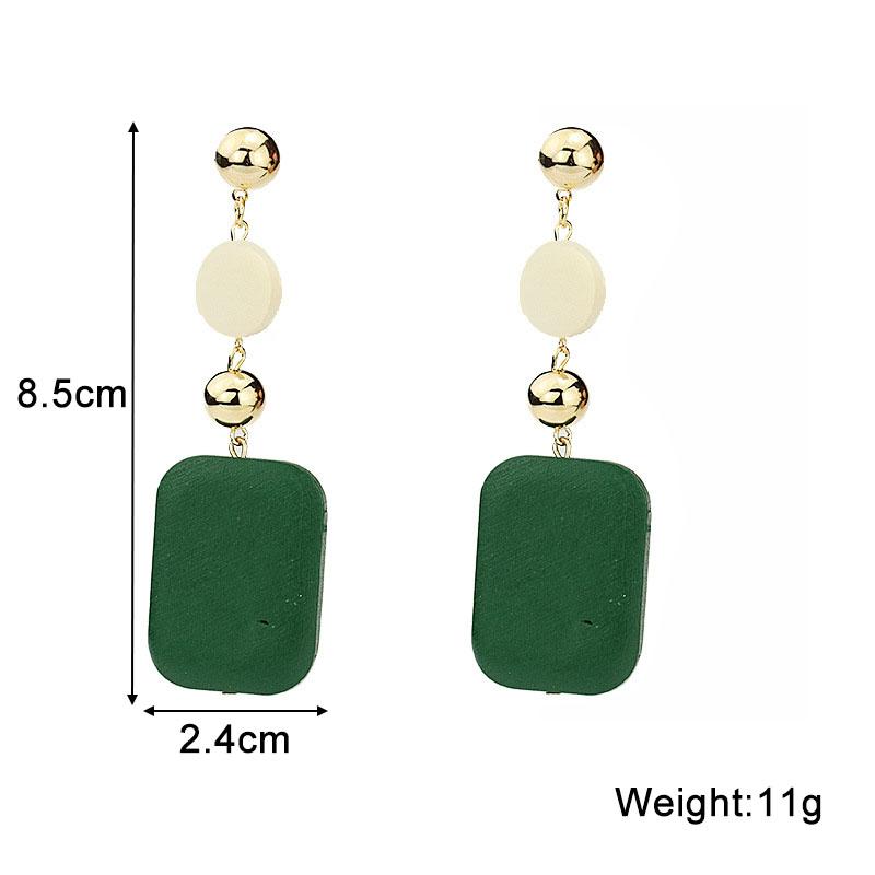 Green Square Pendants Wooden Hanging Earrings for Women Bohemian Long Exaggerated Drop Earrings Trendy Fashion Ear Zircon