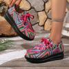 Fashion Women Sneakers Autumn New Casual Daily Sneakers Ladies Ethnic Rainbow Canvas Shoes Round Toe Multi-Color Print Lace-up Sneakers