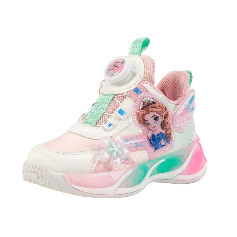 Mädchen Prinzessin Elsa Schuhe leuchtend Herbst Lederoberfläche drehbarer Knopf Kinder Grund- und Sekundarschüler Plateau bequem Papa