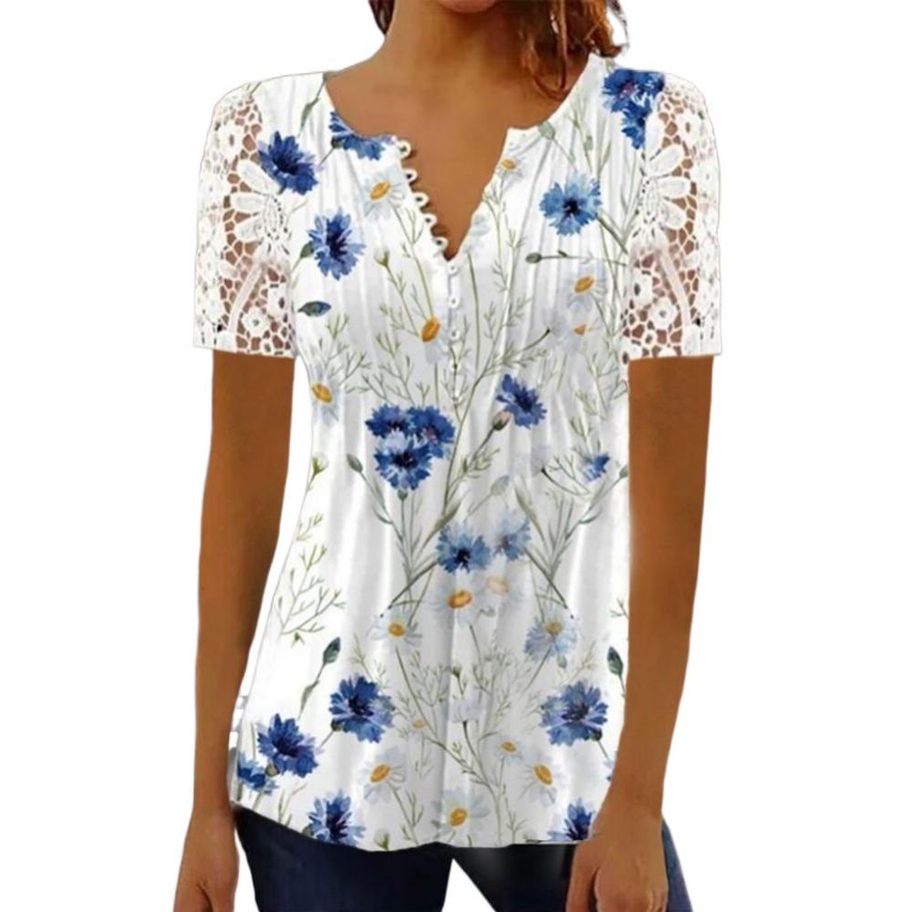 HNXC Dámská móda Ležérní letní jednobarevné halenky a košile s krátkým rukávem a výstřihem do V