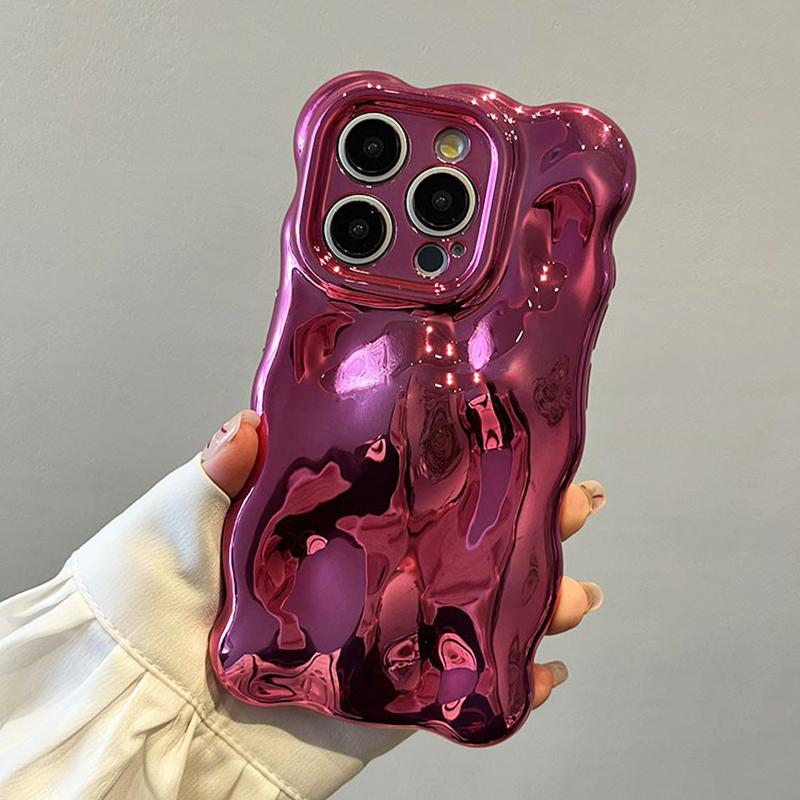 Fashion Plating Rose 3D Bubble Wave Case For iPhone 16 Pro Max 17 13 14 12 11 15 Plus Soft Glossy Silicone Back Cover