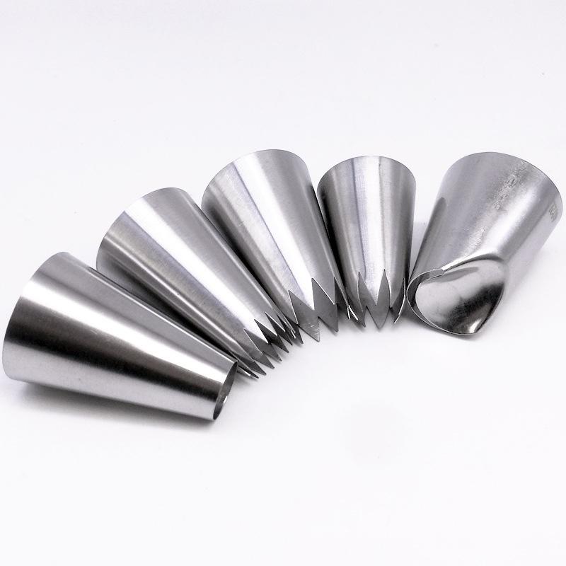 5pcs Large Metal Cake Cream Decoration Tips Set Pastry Tools Stainless Steel Piping Icing Nozzle Cupcake Head Dessert Decorators.