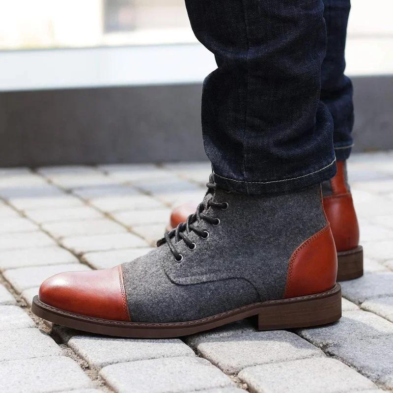 Winterstiefel Herren Stiefeletten Warm Leder Lässig High Top Sneaker Mode Plüsch Warm Dicke Sohle Stiefeletten