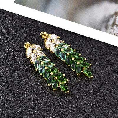 Gradyan Buğday Başağı Küpeler Uzun Zirkon Stil Küpeler Püsküllü Retro Küpeler