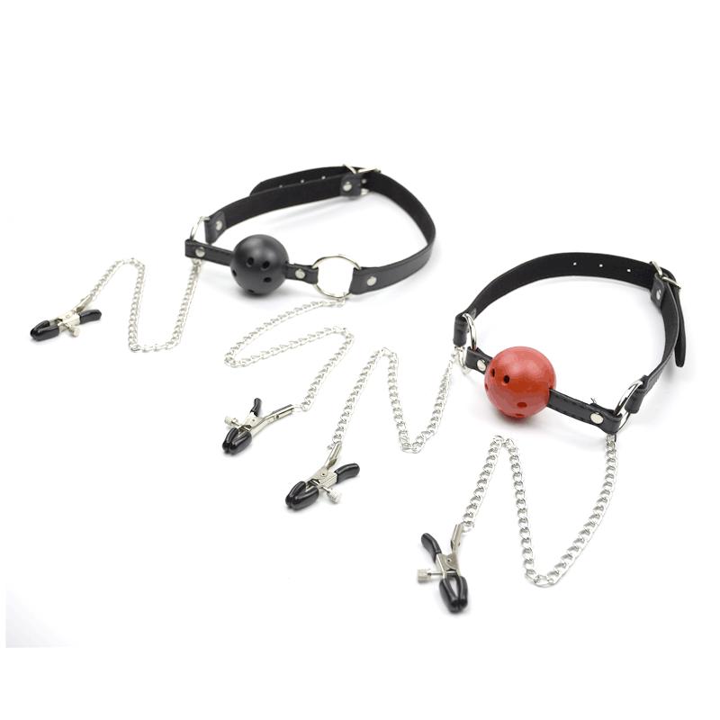 Faux Leather Choker Collar with Nipple Breast Clamp Clip Chain Couple Funny and Interesting Adult Games SM Sex Toys for