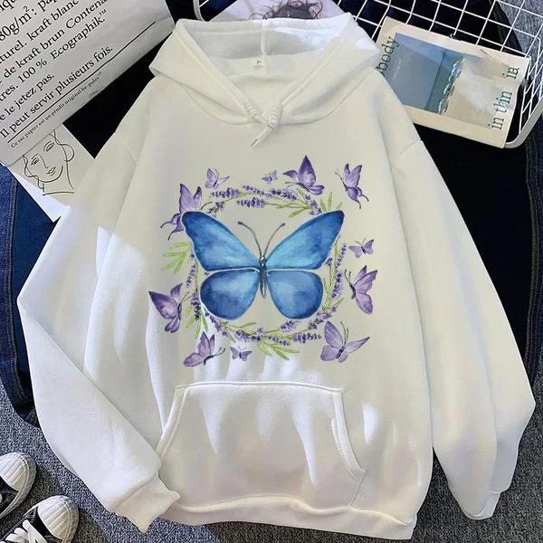 Beautiful Butterfly Printed Hoodie Autumn Winter Casual Fashion Harajuku Korean Style O-Neck Long Sleeve Fleece Tops Sweatshirts