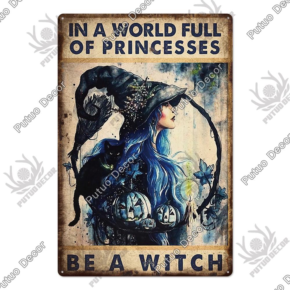 Putuo Decor Halloween Vintage Tin Signs Plaque Metal Plate Retro Poster Wall Art Decoration for Home Bar Living Room Door Yard