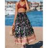 Womens Summer Boho Skirts Casual Maxi Flowy Elastic High Waist A-Line Tiered Swing Floral Long Skirts with Pockets