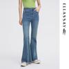 Women's Spring Washed Light Blue High-Waist Flare Jeans