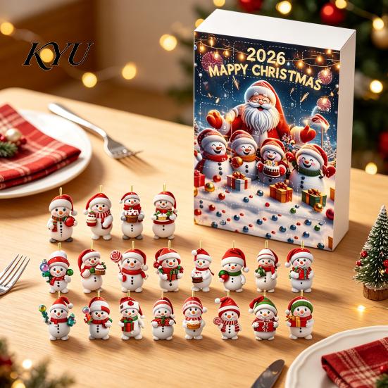 Weihnachts-Adventskalender 2026, Schneemann 24-Tage-Countdown-Box mit Acryl-Aufhänger für Mädchen Jungen Anhänger, Festlicher Baumschmuck, Feiertagsgeschenk Kinder