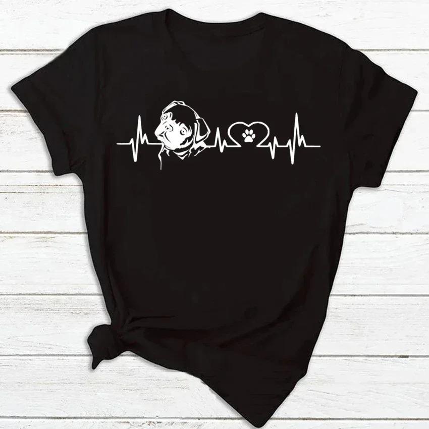 Womens Dog Heartbeat Print Tshirt  Harajuku Style ShortSleeve Casual Womens Tshirt  Street Style Top  Beauty  Apparel