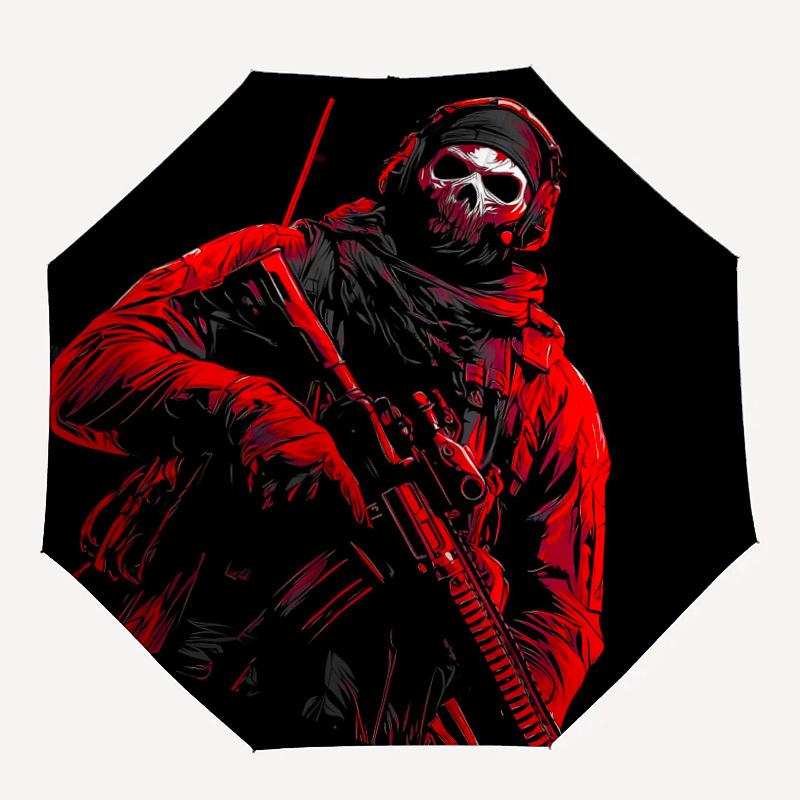 1pc Skull Soldier Automatic Folding Umbrella - Compact 8-Rib Design, Durable Plastic & Iron, Lightweight for Outdoor Daily Use