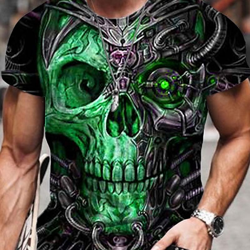 Men's T-Shirt For Men Clothing Skull Graphic Horror Print Tops Short Sleeve Fashion Casual Oversized Tee Shirt Street Clothing