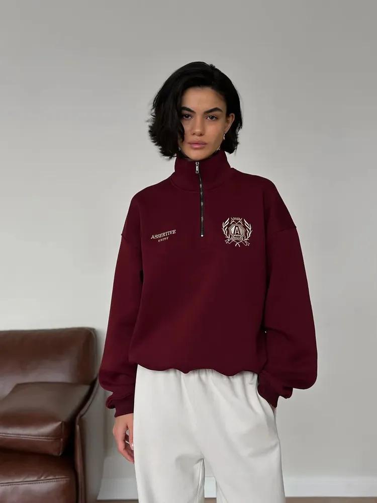 ,Modische Winter Oberbekleidung Halber Reißverschluss Stehkragen Umlegekragen Sweatshirt Lockeres Oberteil