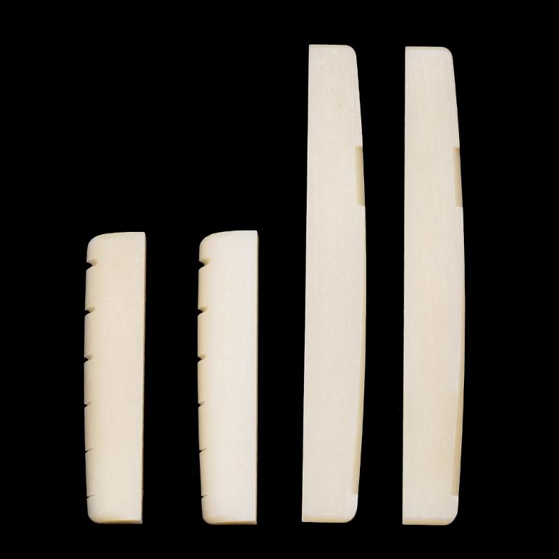 Bone Bridge Saddle and Nut, Set of 6 String Guitar Saddle and Nut, Guitar Replacement Part for Acoustic and Folk Guitar