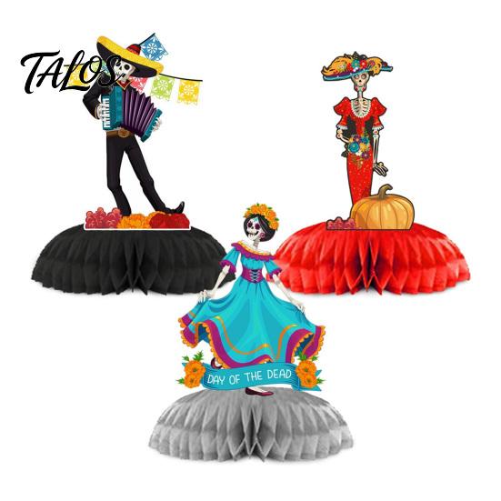 Festival-Atmosphäre Tischdekorationen 3 Stück Tag der Toten Schädel Waben-Dekoration, 6 Stile Zucker Traditionelle Mexikanische Fiesta Party-Mitgebsel Figuren für