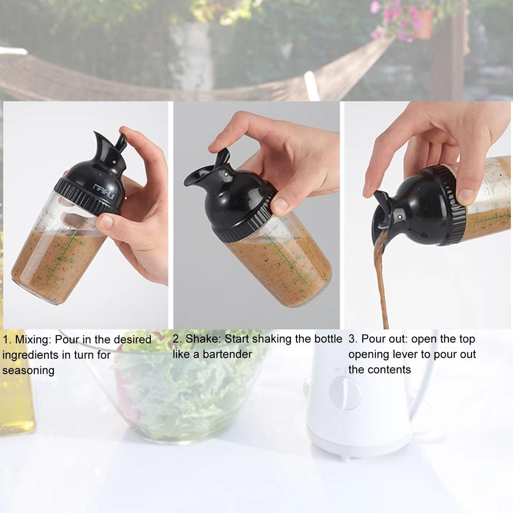 200ml Salad Dressing Bottle with Scale Kitchen Sauce Dispenser Condiment Measuring Bottle Oil Vinegar Container for Restaurant