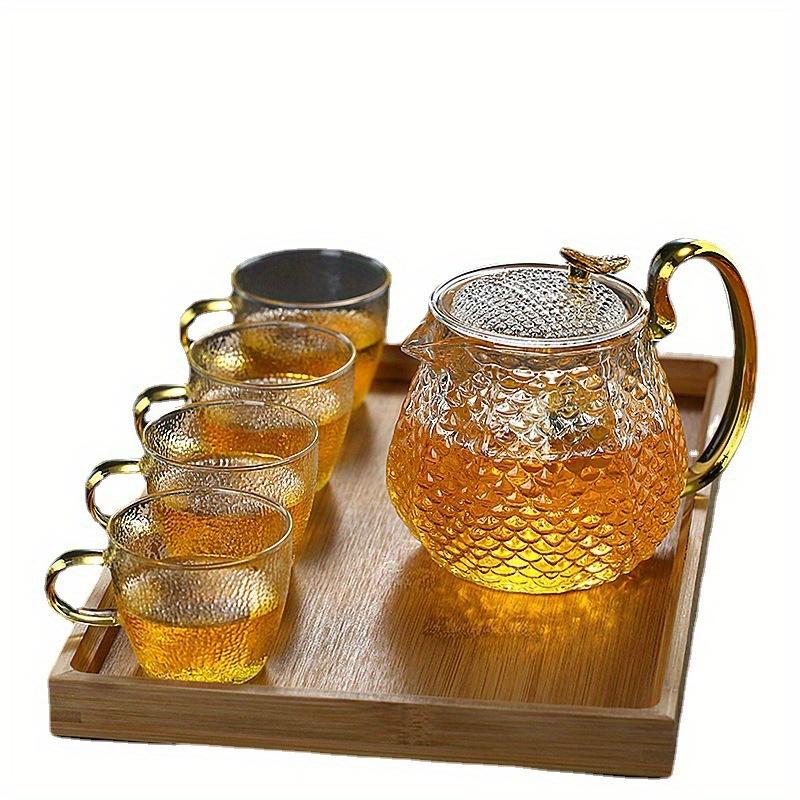 1set Tea Set 4pcs Cups And 1pc Pot Set Glass Pot And Cup Indulge In A Sophisticated Tea Time With Our Glass Teacup And Teapot Combo Simple And Elegant