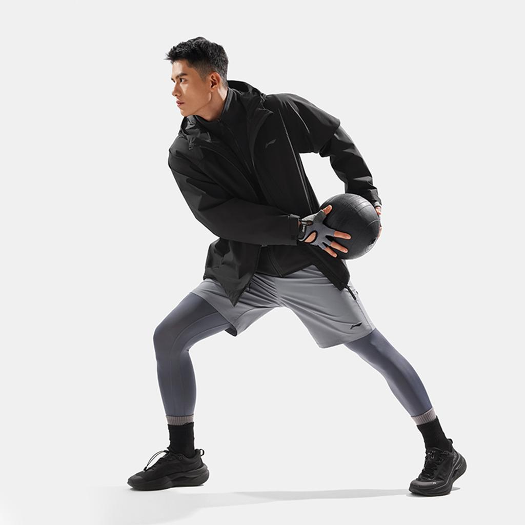 Li-Ning Fitness Series Solid Color Zipper Hooded Comfortable Breathable Fleece Three-In-One Warm Water-Resistant Jacket Men Jacket Black AWBU009-1