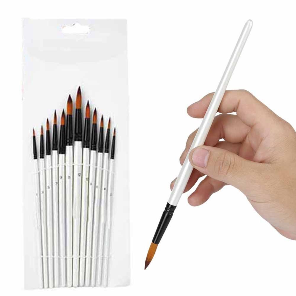 12PCS Pearl White Paintbrushes Nylon Hair Painting Tool Paint Brush Set  Detail Outline Painting