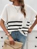 Women's Round Neck Striped Color Block Short Sleeve Sweater
