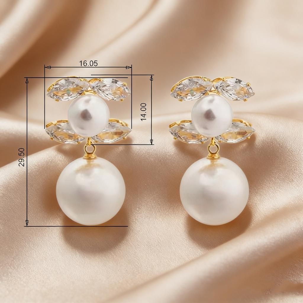 European and American Retro Court Style Earrings Geometric Inlaid Zircon Pearl Pendant Earrings Versatile Fashion High-end Earrings
