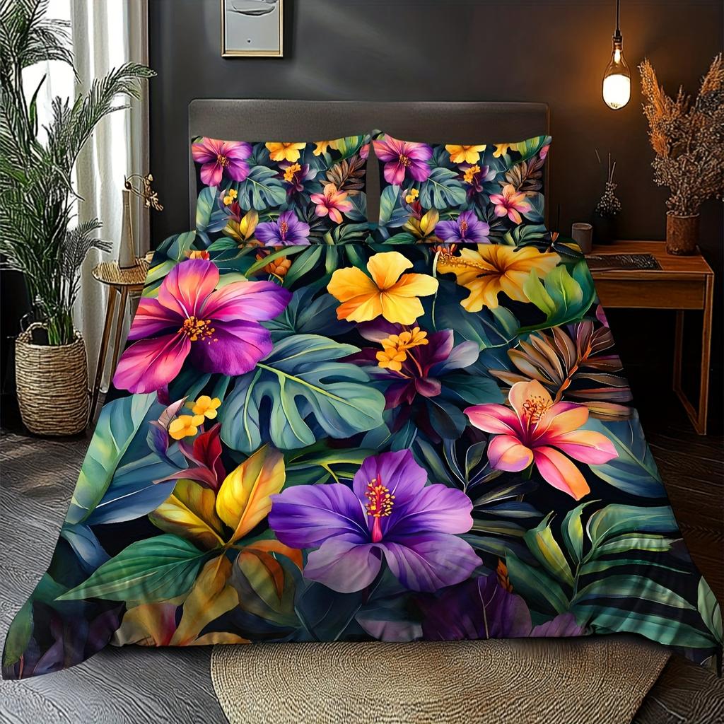 2/3pcs Bedding Set Floral and Leaf Design Pattern Brushed Digital Print Duvet Cover Set Soft Comfortable