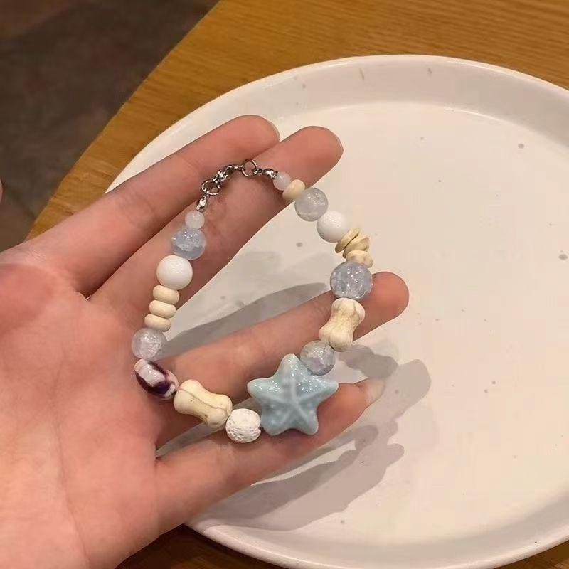 Bohemian Conch Starfish Shells Ceramics Beaded Bracelets for Women Girls Shell Beaded Beach Bangles Jewelry Gift Adjustable